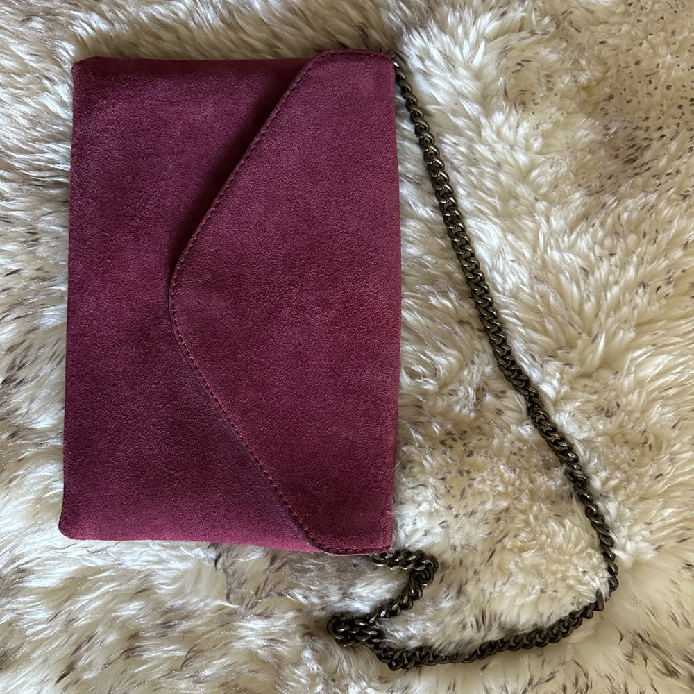 Elegant J. CREW Suede Chain Shoulder Bag - Purple